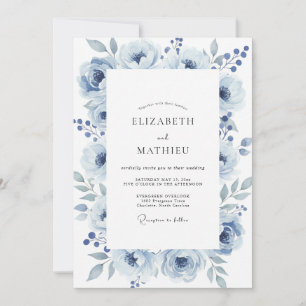 Dusty Slate Watercolor Wedding Invitation