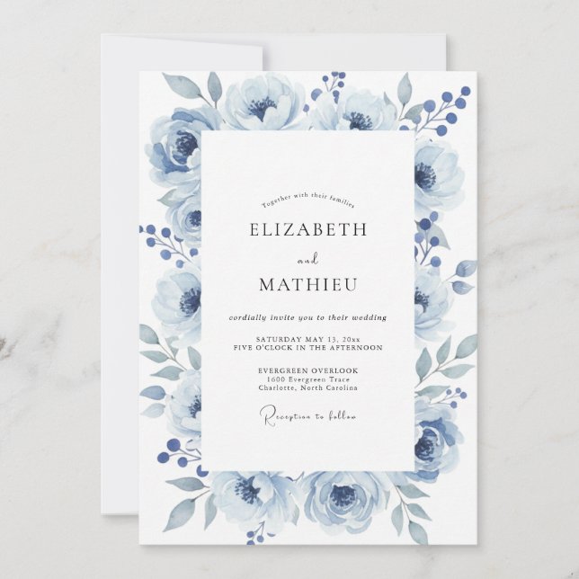Dusty Slate Watercolor Wedding Invitation (Front)