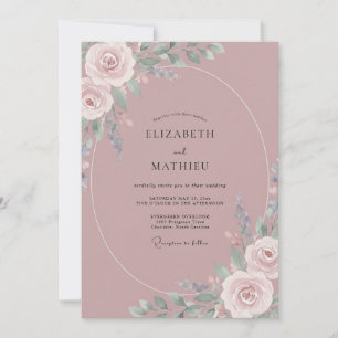 Dusty Soft Pink Ranunculus Eucalyptus Wedding Invitation