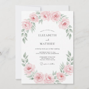 Dusty Soft Pink Wreath Wedding Invitation