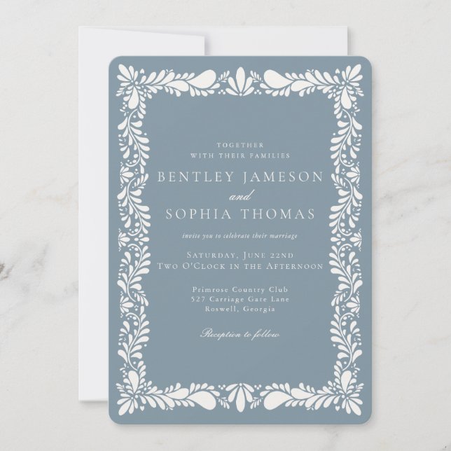Dusty Something Blue Talavera Tile Fiesta Wedding Invitation (Front)