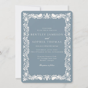 Dusty Something Blue Talavera Tile Fiesta Wedding Invitation