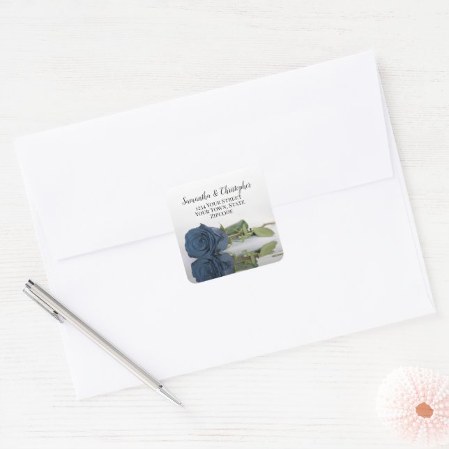 Dusty Steel Blue Rose Return Address Envelope Seal (Envelope)