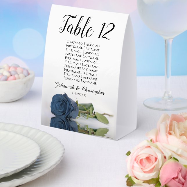 Dusty Steel Blue Rose Wedding Number Seating Chart (Insitu(Wedding))