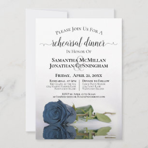 Dusty Steel Blue Rose Wedding Rehearsal Dinner Invitation