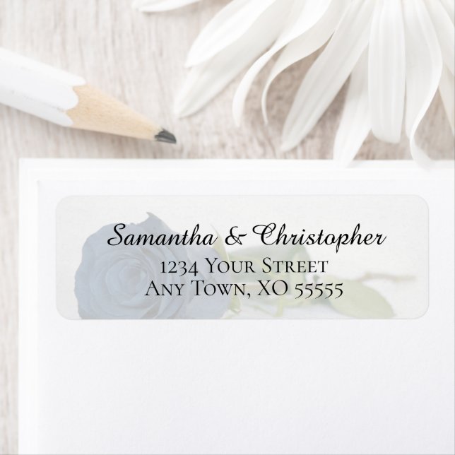 Dusty Steel Blue Rose Wedding Return Address (Insitu)