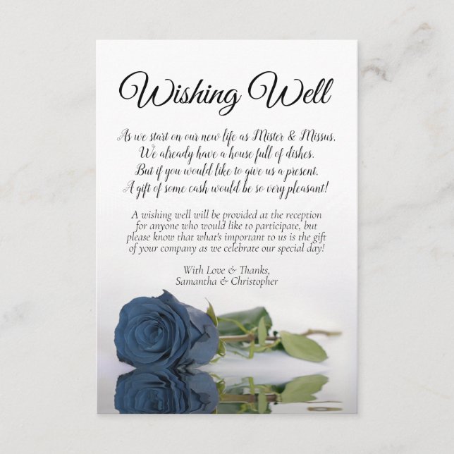 Dusty Steel Blue Rose Wedding Wishing Well Poem Enclosure Card (Front)