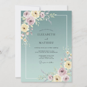 Dusty Steel Peony Wedding Invitation