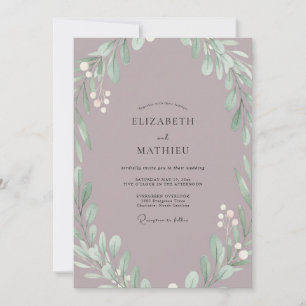 Dusty Taupe Sage Greenery Wedding Invitation
