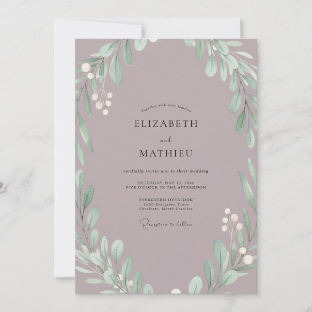 Dusty Taupe Sage Greenery Wedding Invitation (Front)