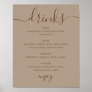 Dusty Taupe Wedding Drinks Sign Modern Bar Menu