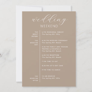 Dusty Taupe Wedding Timeline Weekend Itinerary Invitation