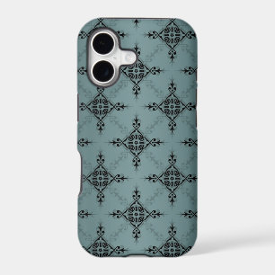Dusty Teal and Black Damask Pattern
