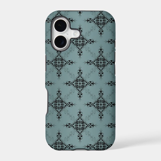 Dusty Teal and Black Damask Pattern (Back)