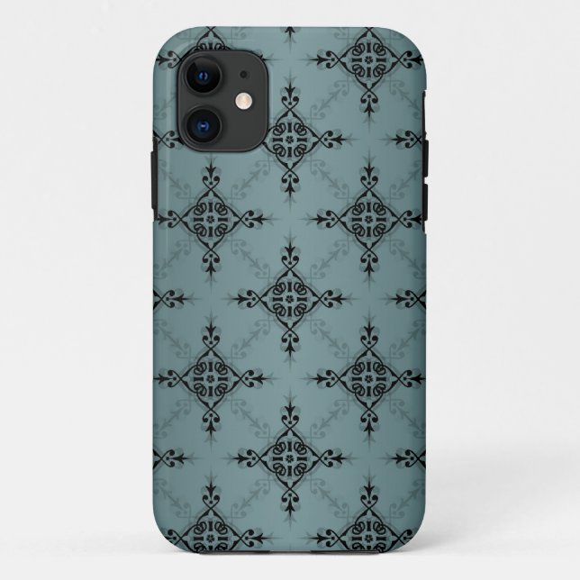Dusty Teal and Black Damask Pattern Case-Mate iPhone Case (Back)