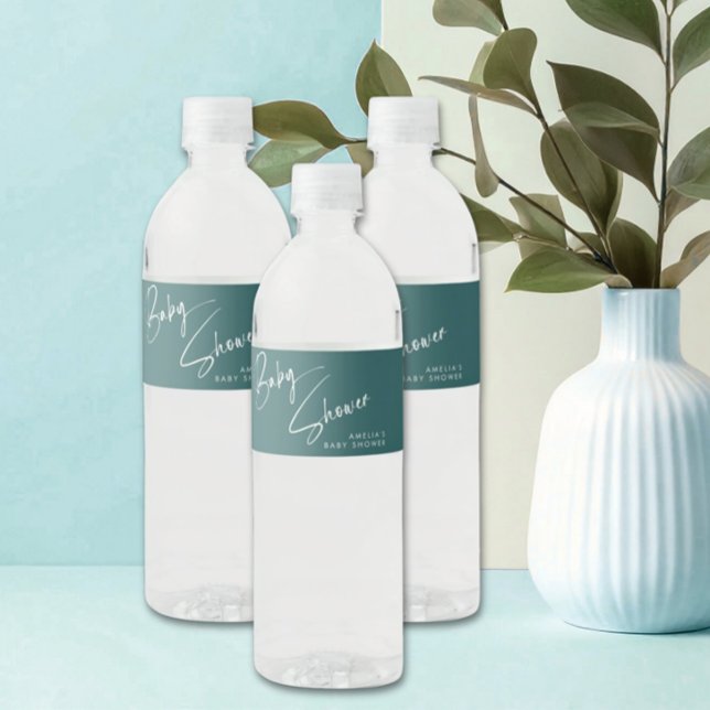Dusty Teal Baby Shower Water Bottle Label (Creator Uploaded)