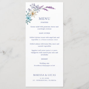 Dusty Teal Blue Lavender Wildflowers Wedding Menu