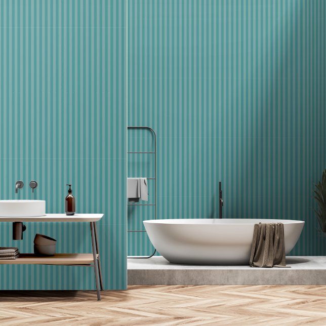 Dusty Teal Blue Stripes Wallpaper (Bathroom)