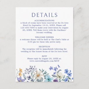 Dusty Teal Blue Wildflower Wedding Details Enclosure Card