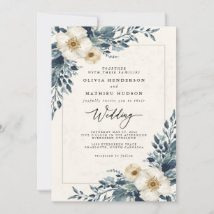 Dusty Teal Botanical Whimsy Wedding Invitation