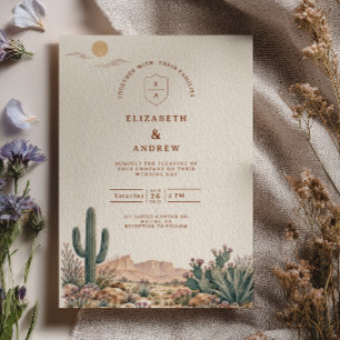 Dusty Teal Cactus Western Wedding Invitation