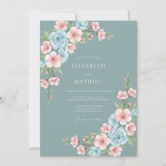 Dusty Teal Captivating Spring Wedding Invitation (Front)