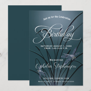 Dusty Teal  Dragonfly Birthday Invitation
