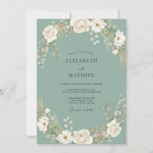 Dusty Teal Dreamy Floral Wedding Invitation