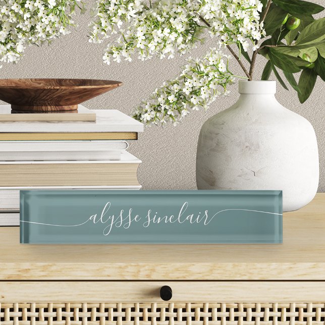 Dusty Teal Elegant Calligraphy Script Nameplate (Creator Uploaded)