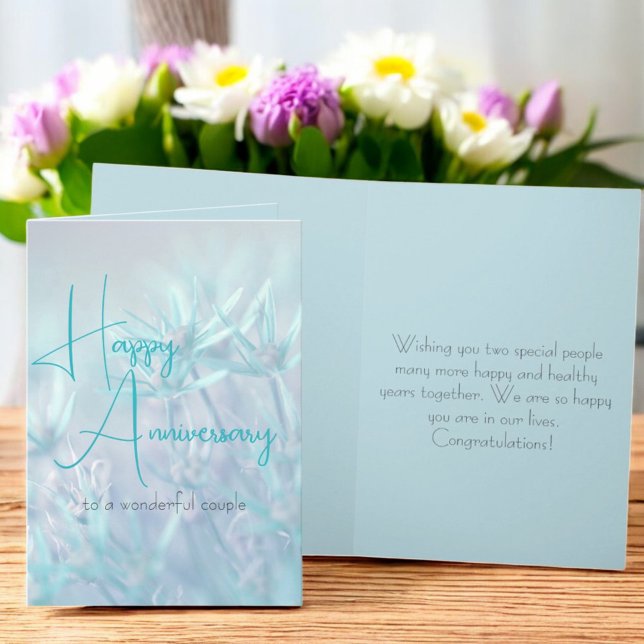 Dusty Teal Floral Background Anniversary Card (greeting card template cover and inside greeting)