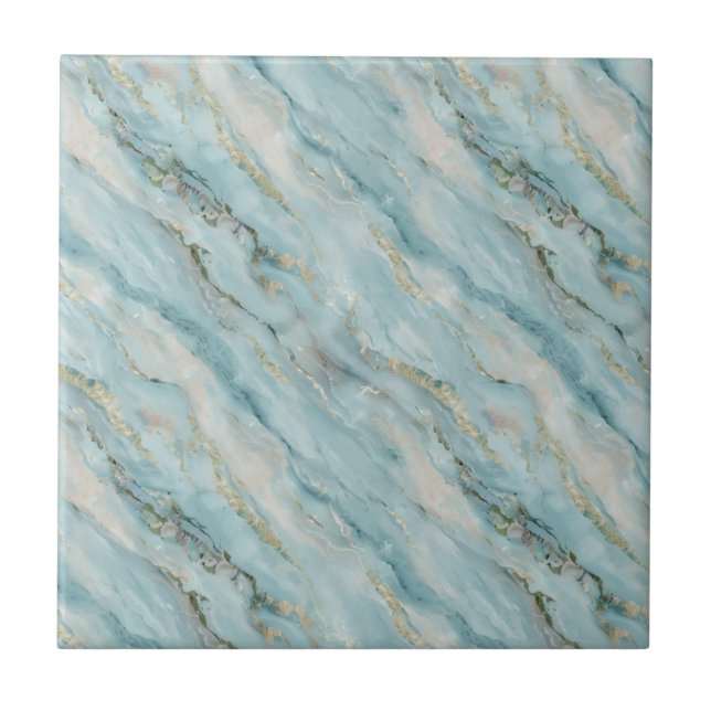 Dusty Teal Fluid Marble with Accent Textures Tile (Front)