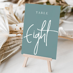 Dusty Teal Hand Scripted Table EIGHT Table Number