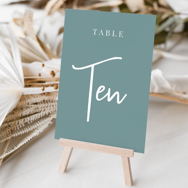 Dusty Teal Hand Scripted Table TEN Table Number (Creator Uploaded)