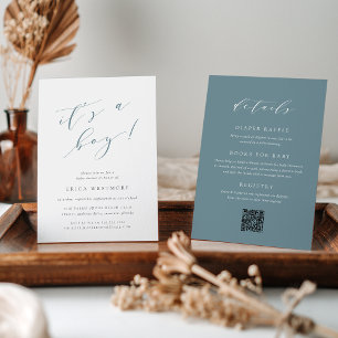 Dusty Teal "It's a Boy" All in One Baby Shower Invitation