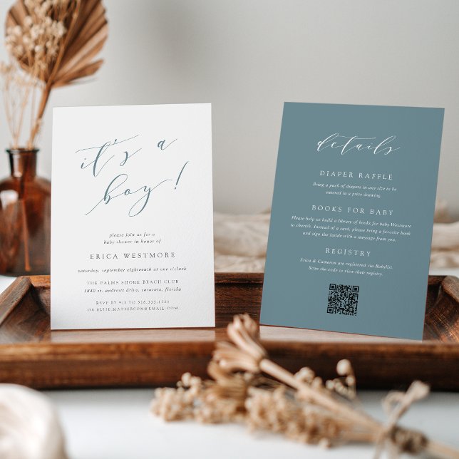 Dusty Teal "It's a Boy" All in One Baby Shower Invitation (Creator Uploaded)