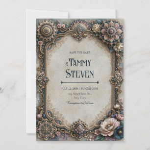 Dusty Teal Mandala Floral Frame Wedding Invitation
