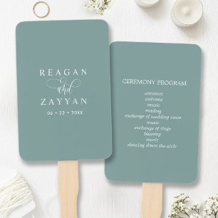 Dusty Teal Minimalist Script Wedding Program Hand Fan