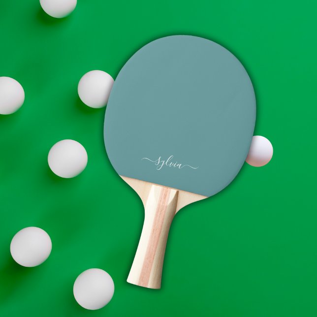 Dusty Teal Modern Girly Monogram Name Ping Pong Paddle (Teal Monogram Ping Pong paddle)