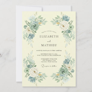 Dusty Teal Painted Wedding Invitation