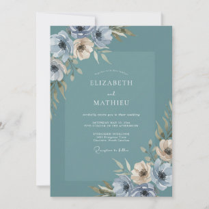 Dusty Teal Serene Botanical Wedding Invitation