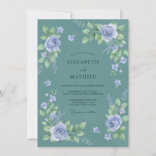 Dusty Teal Violet Foliage Eucalyptus Wedding Invitation