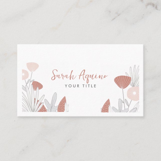 Dusty Terracotta Pink Whimsical Flowers Business Card (Front)
