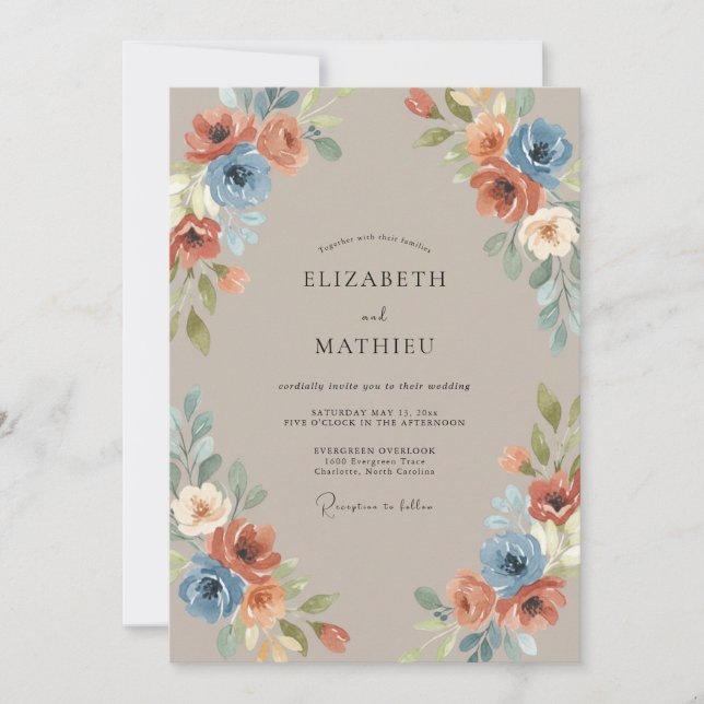 Dusty Terracotta Slate Peony Wedding Invitation (Front)