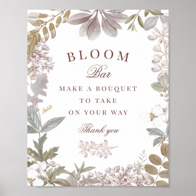 Dusty Vintage Botanical Bridal Shower Bloom Bar Poster (Front)