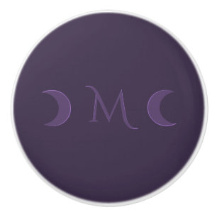 Dusty Violet Crescent Moons Monogram Ceramic Knob