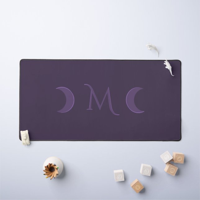 Dusty Violet Crescent Moons Monogram Desk Mat (Kids Table)