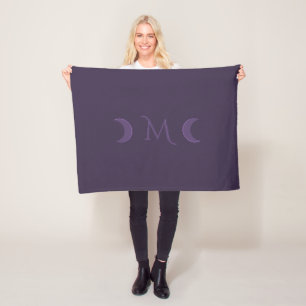 Dusty Violet Crescent Moons Monogram Fleece Blanket