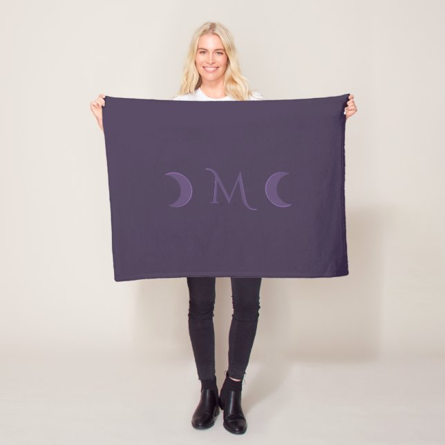 Dusty Violet Crescent Moons Monogram Fleece Blanket (In Situ)