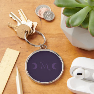 Dusty Violet Crescent Moons Monogram Key Ring