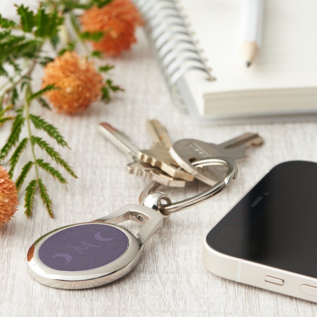 Dusty Violet Crescent Moons Monogram Key Ring (Side)